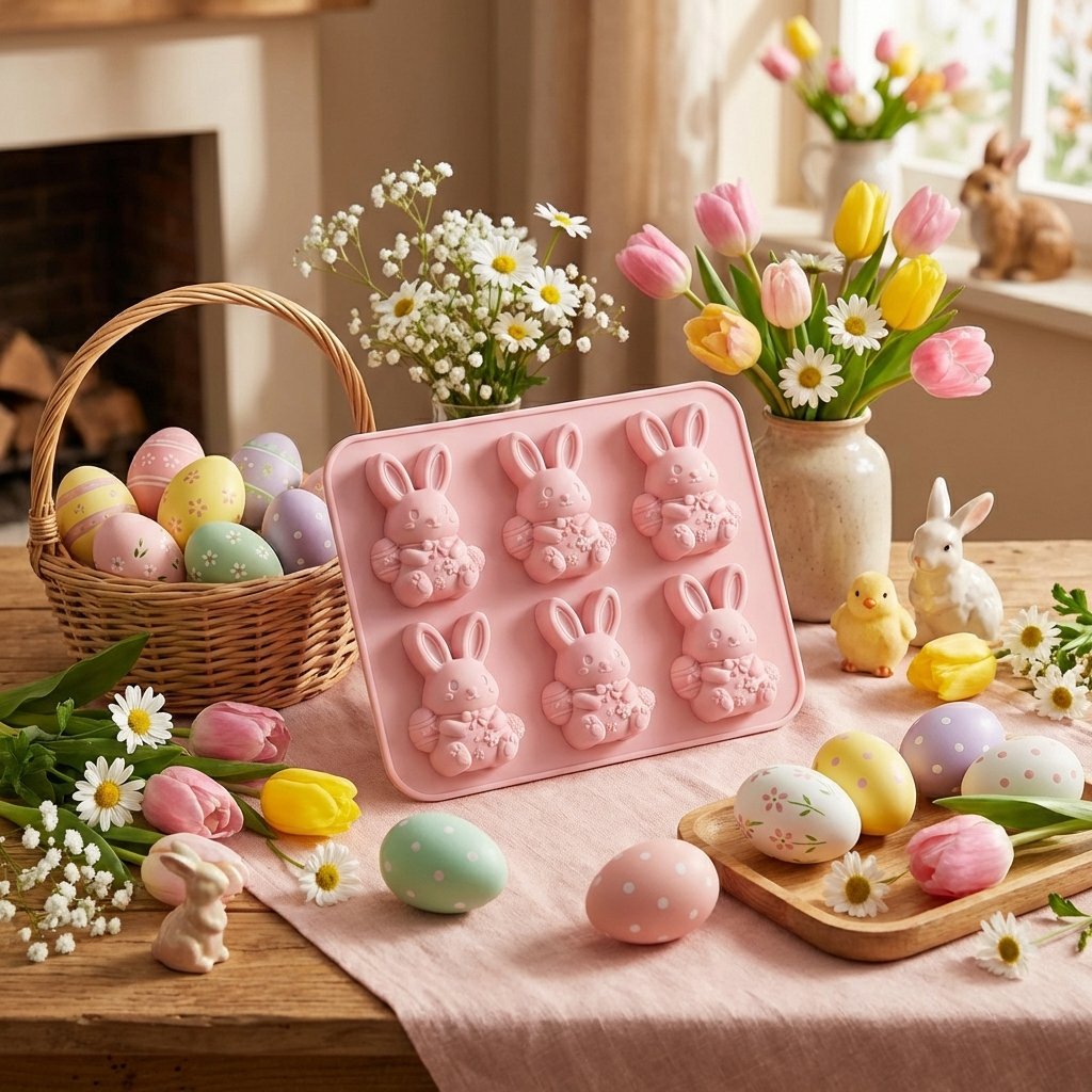 🐰 Cute Easter Bunny Silicone Mold – 6-Cavity 3D Ice Cube & Dessert Mold