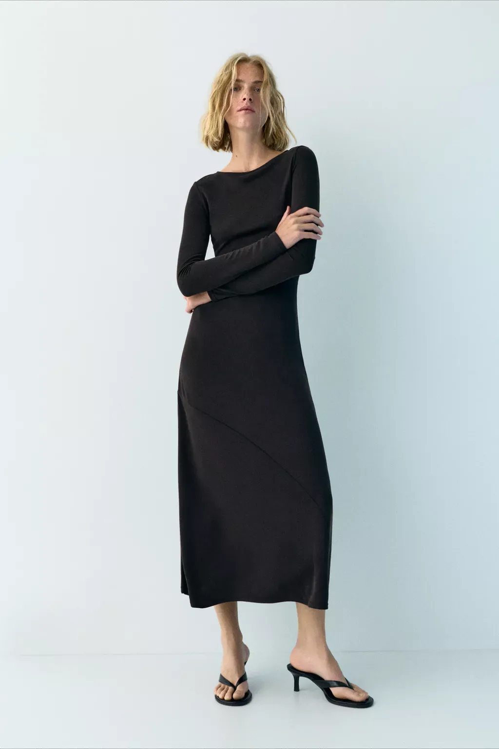 Vestito midi cupro fluido drappeggiato