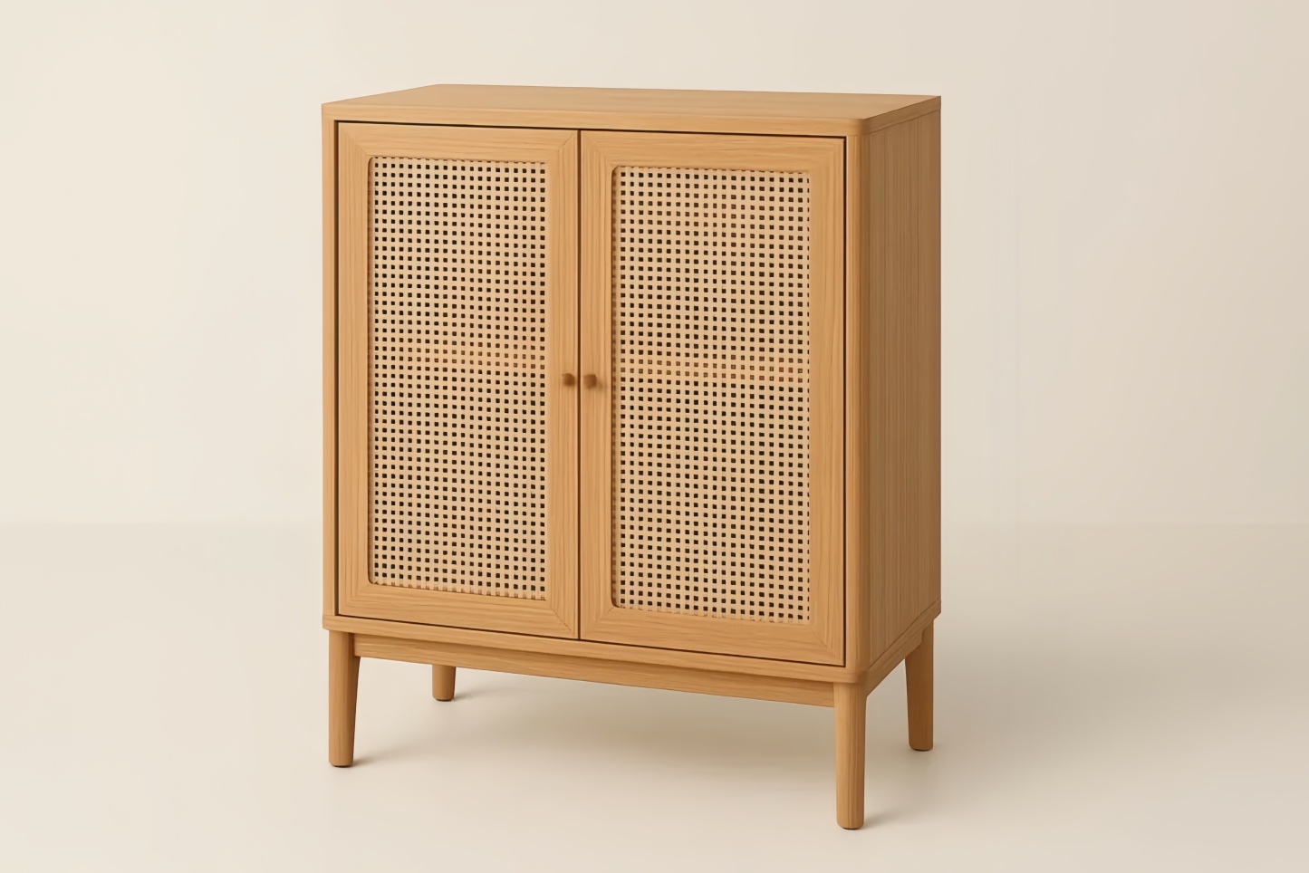 Credenza in Legno con Ante in Rattan 80x40x90 cm
