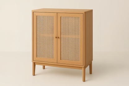 Credenza in Legno con Ante in Rattan 80x40x90 cm