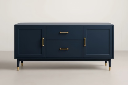 Credenza in Legno MDF Blu con Maniglie Metallizzate Oro 152 cm