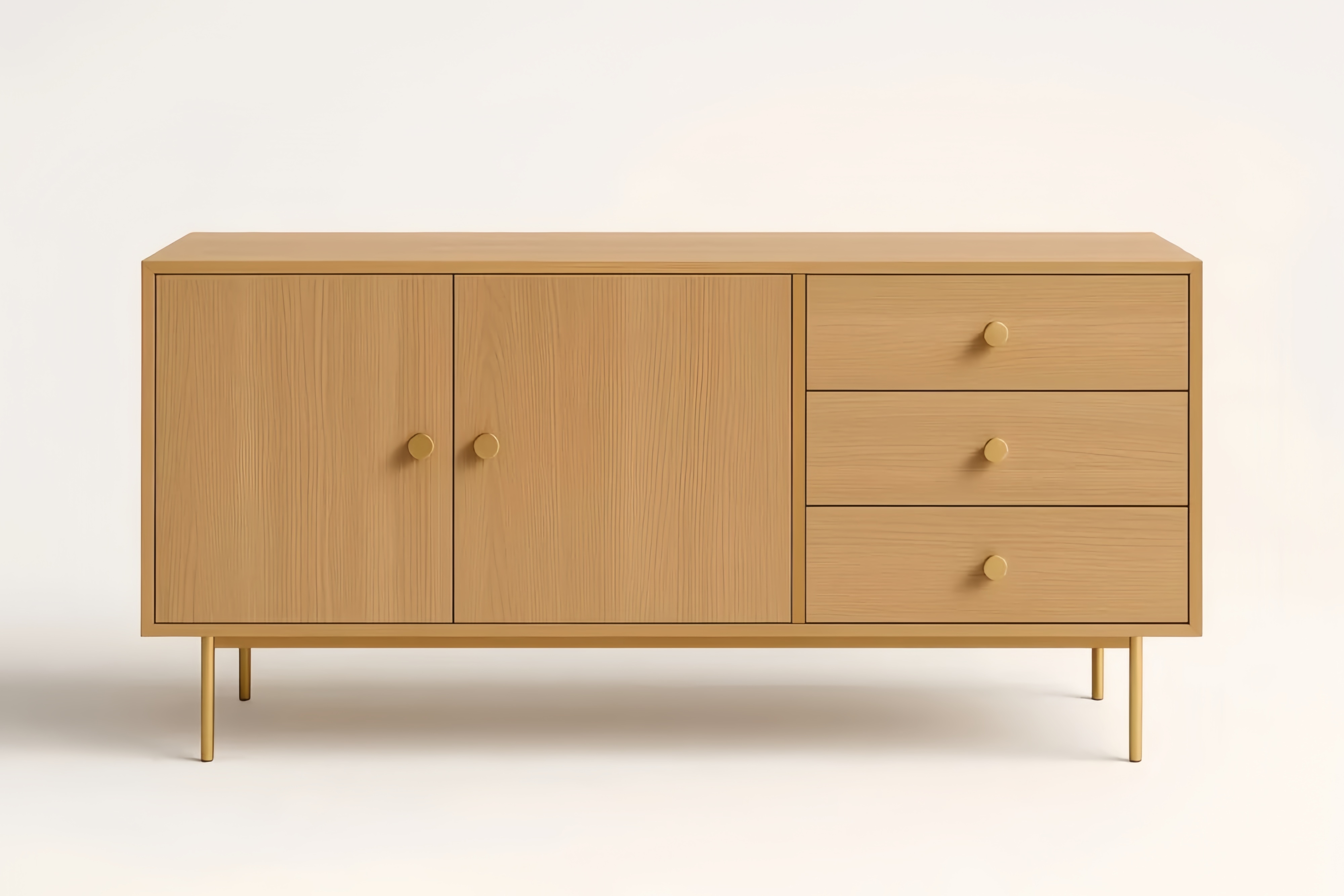 Credenza in legno e metallo Marrone chiaro con 2 ante e 3 cassetti