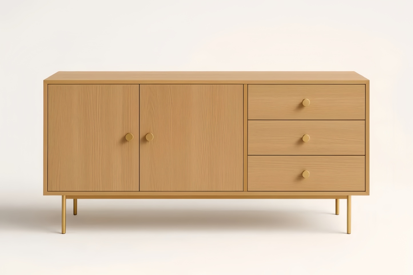 Credenza in legno e metallo Marrone chiaro con 2 ante e 3 cassetti