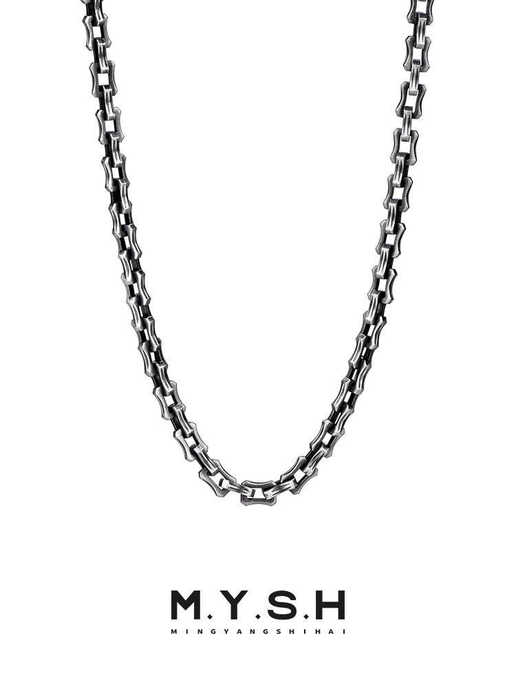 S925 Silver Oxidized Heavy Bone Link Chain Necklace