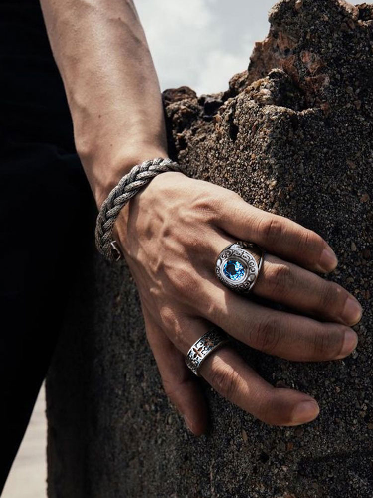 S925 Silver Black Four-Leaf Clover Wide Ring