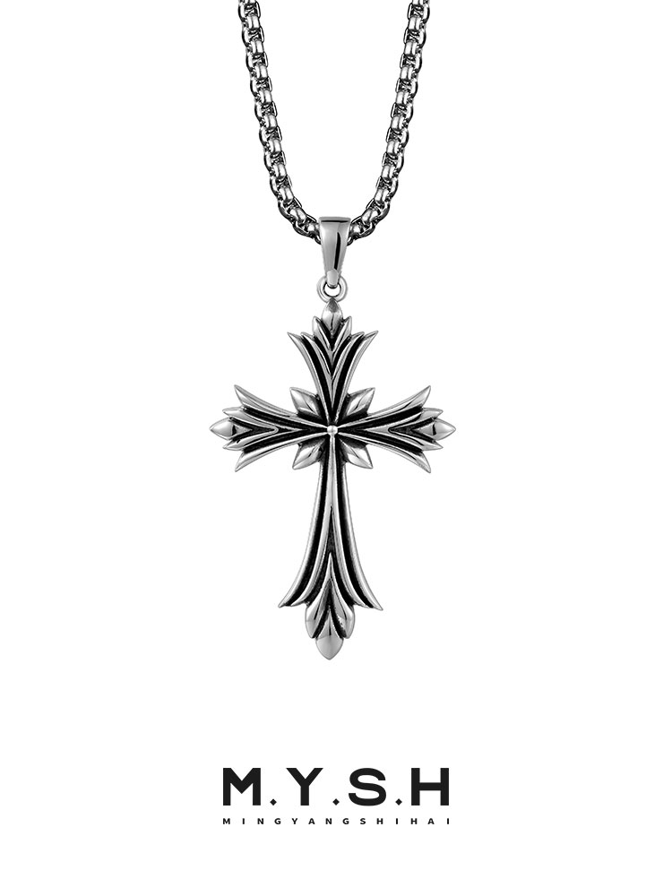 S925 Silver Gothic Cross Pendant Necklace-MYSH