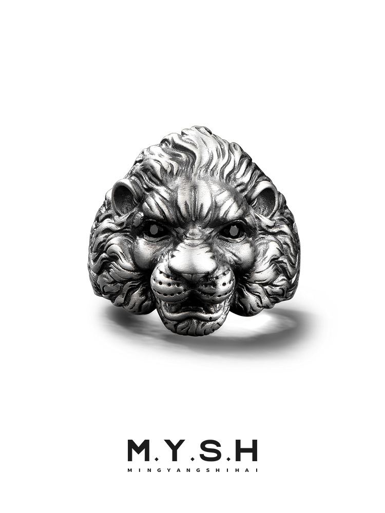 S925 Silver 3D Lion Head Open Ring-MYSH