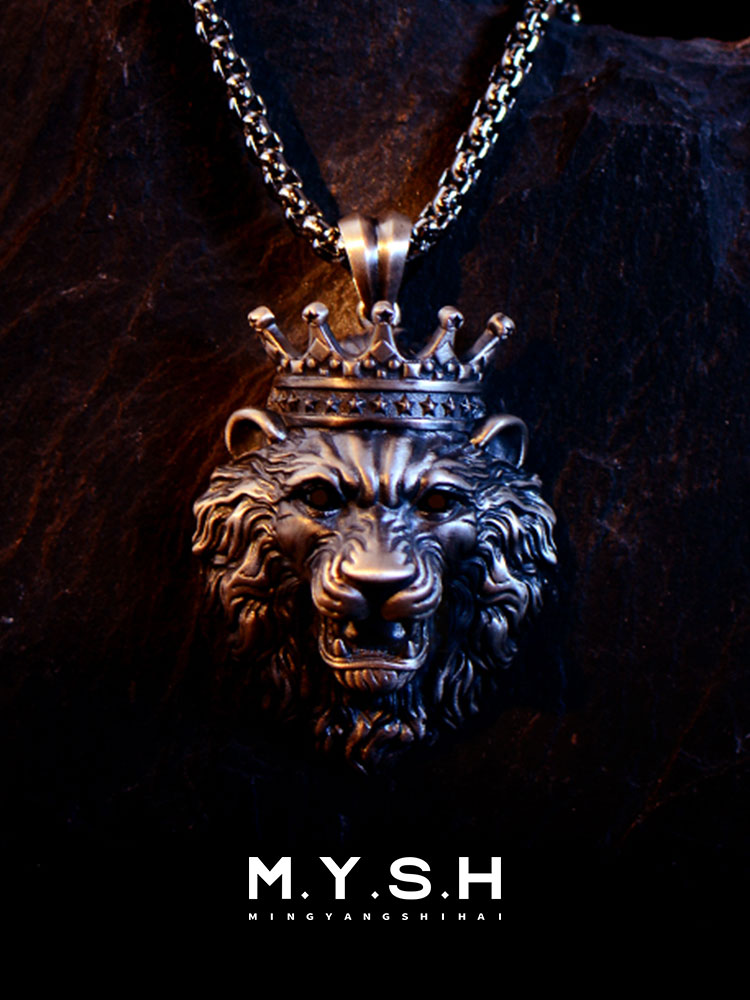 S925 Silver 3D Crowned Lion King Pendant Necklace