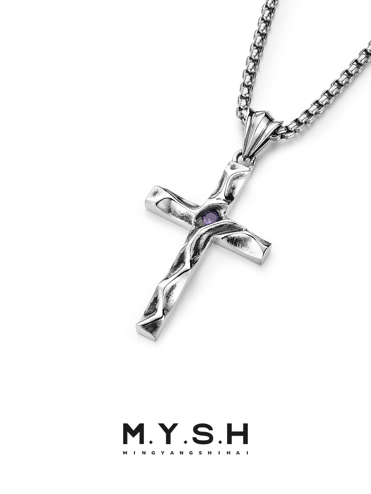 S925 Silver Organic Textured Cross Pendant Necklace