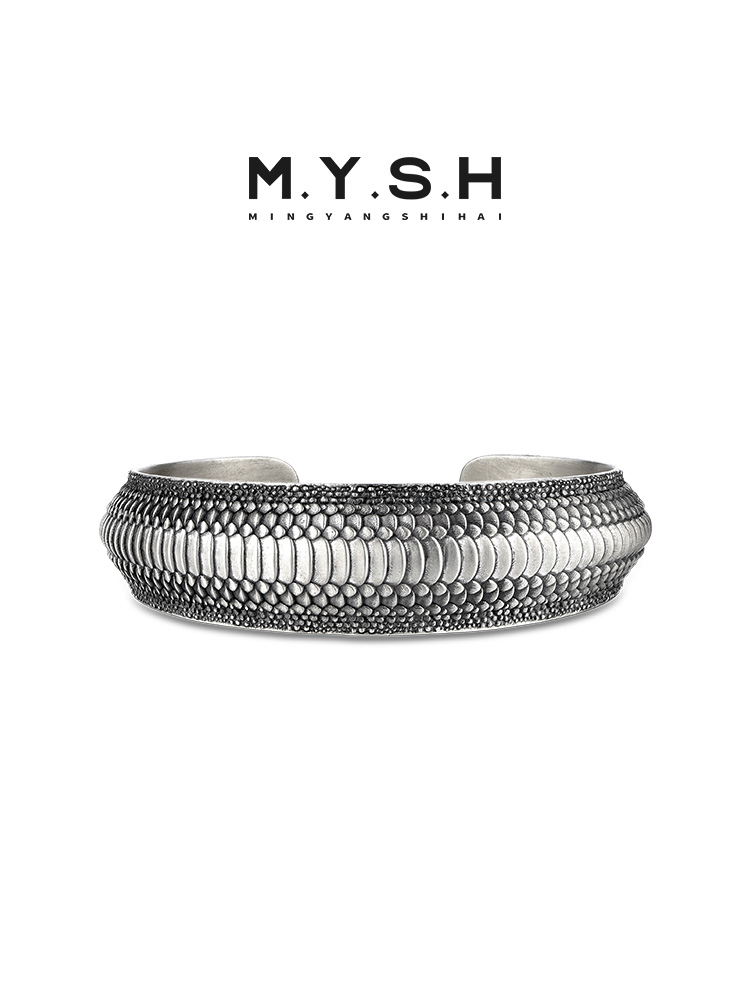 20MM S925 Silver Dragon Scale Cuff Bracelet for Men