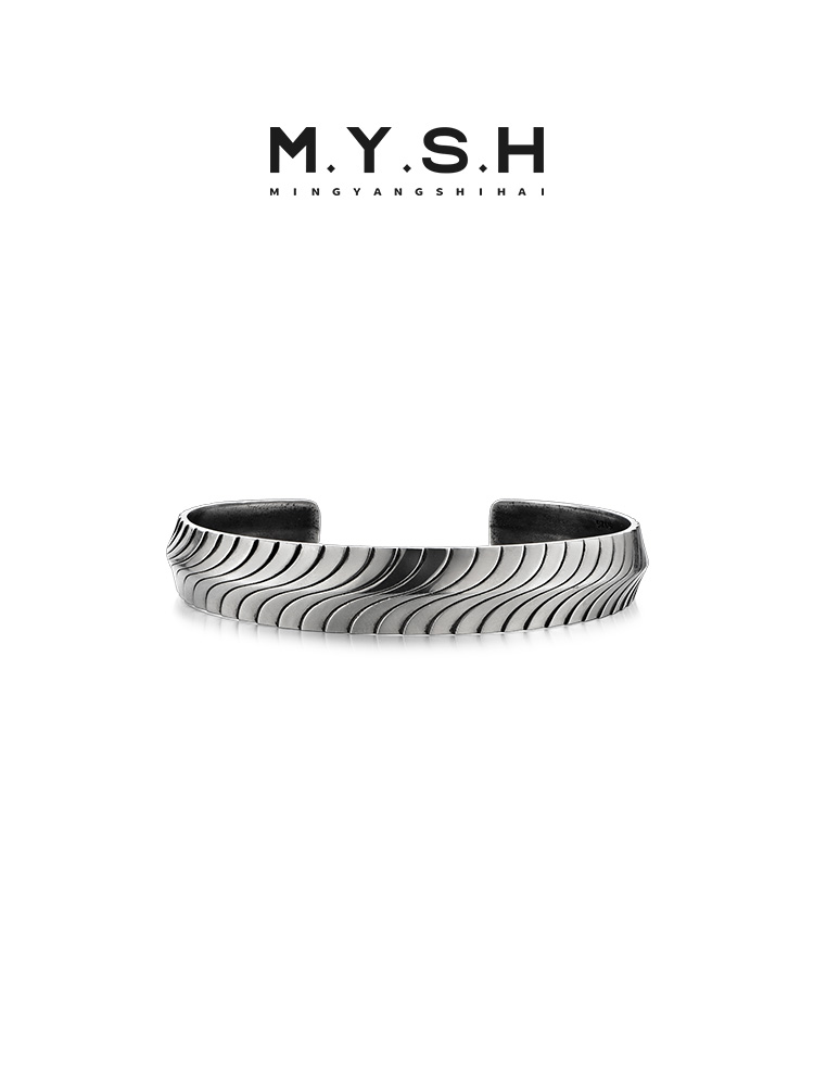 13MM S925 Silver Wave Cuff Bracelet for Men