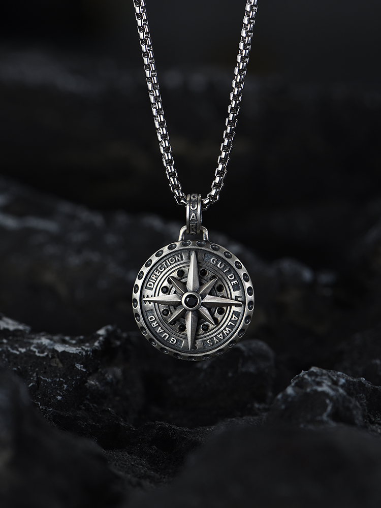 S925 Silver Rotatable Compass Pendant Necklace