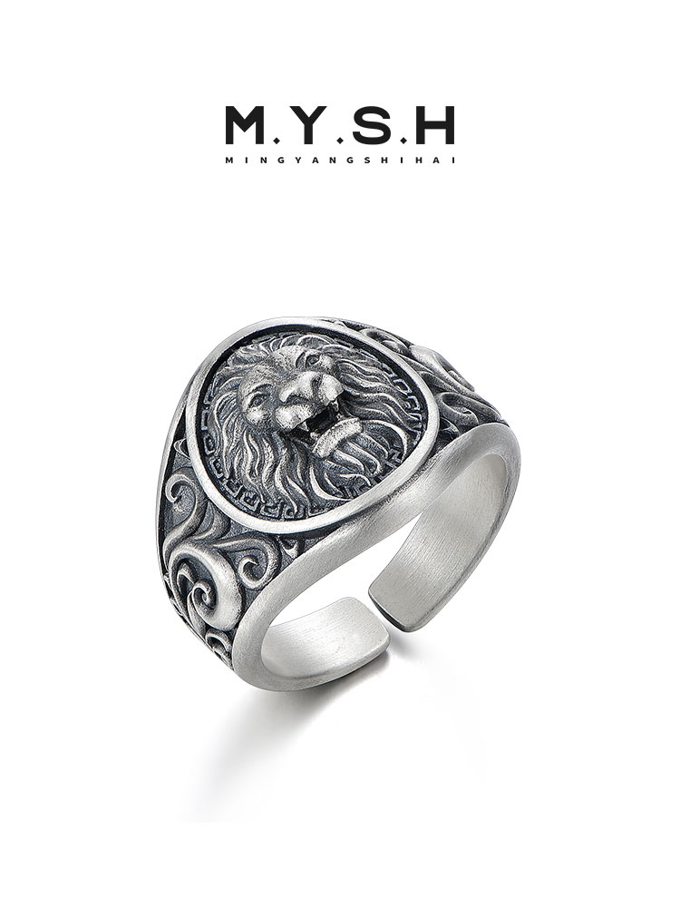 S925 Silver 3D Lion Head Ring for Men