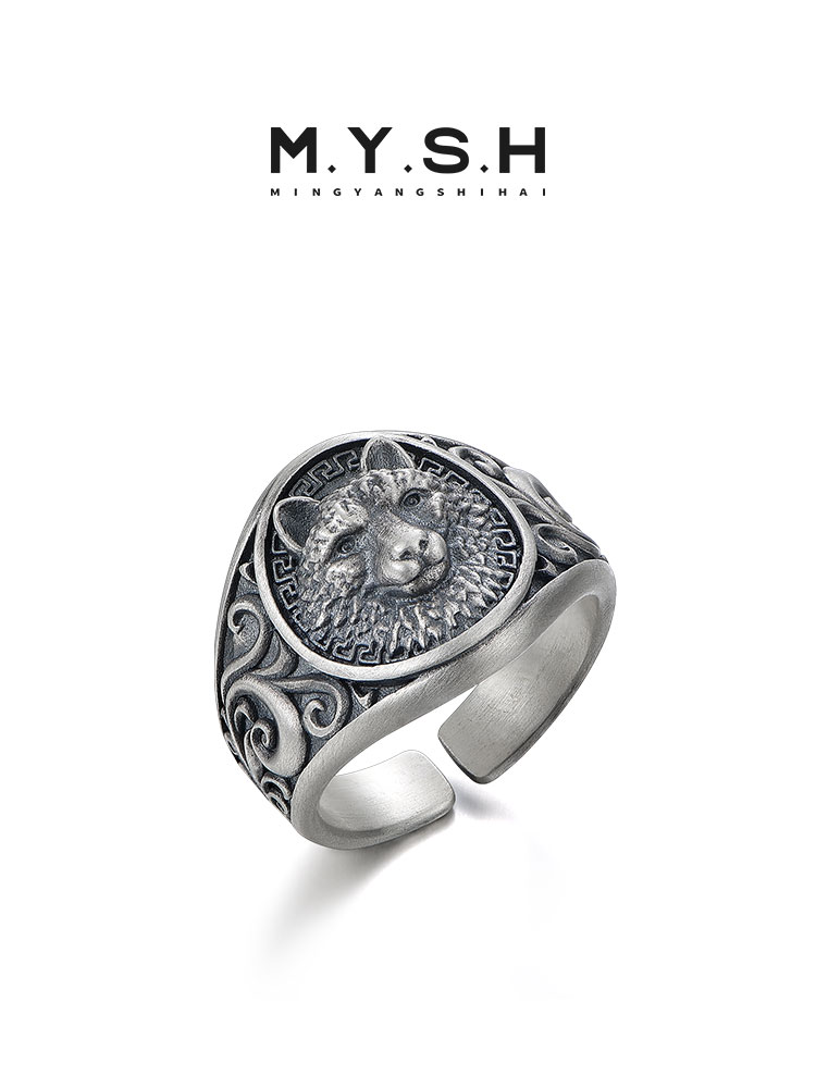 S925 Silver Wolf Head Ring for Men