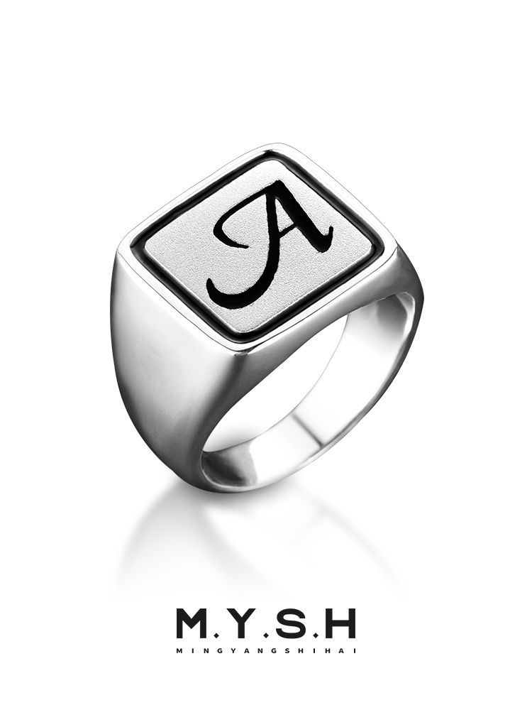 S925 Silver Custom Letter Signet Ring for Men
