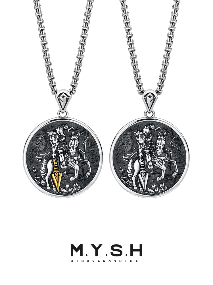 S925 Silver Warrior on Horseback Pendant Necklace
