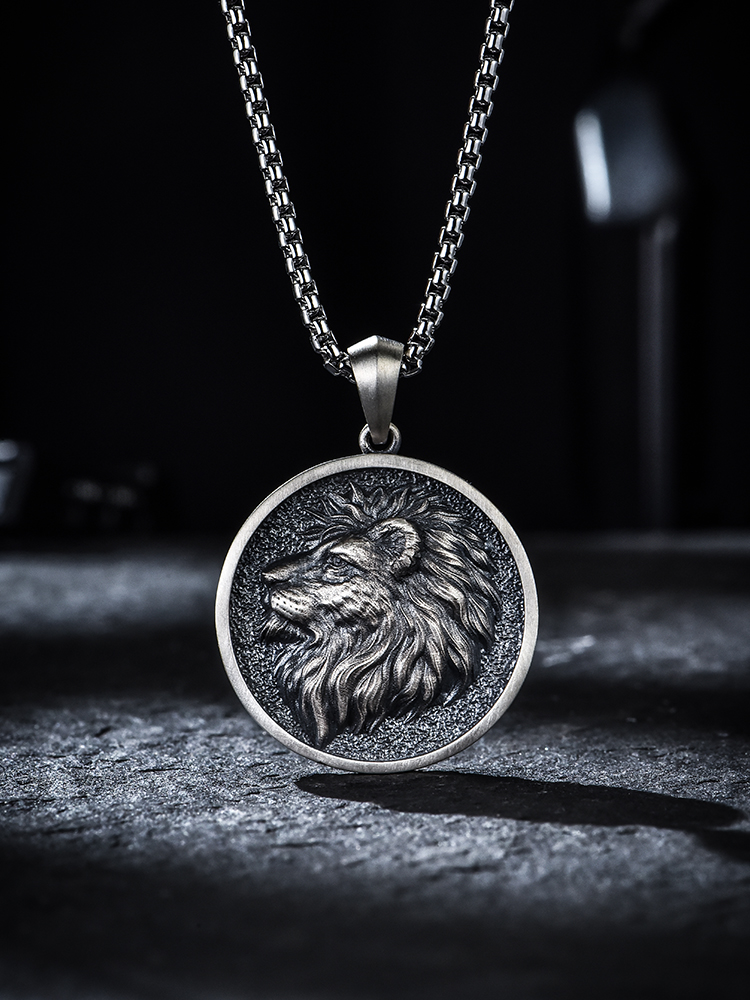 S925 Silver Lion Head Pendant Necklace