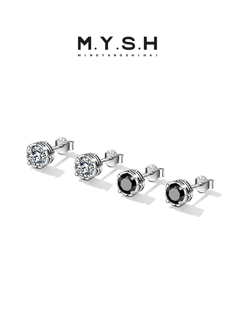 S925 Silver Black Onyx Prong-Set Stud Earrings (Pierced / Clip-on)