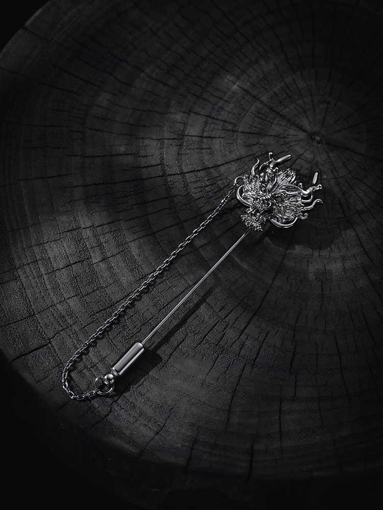 S925 Silver 3D Dragon Head Lapel Pin