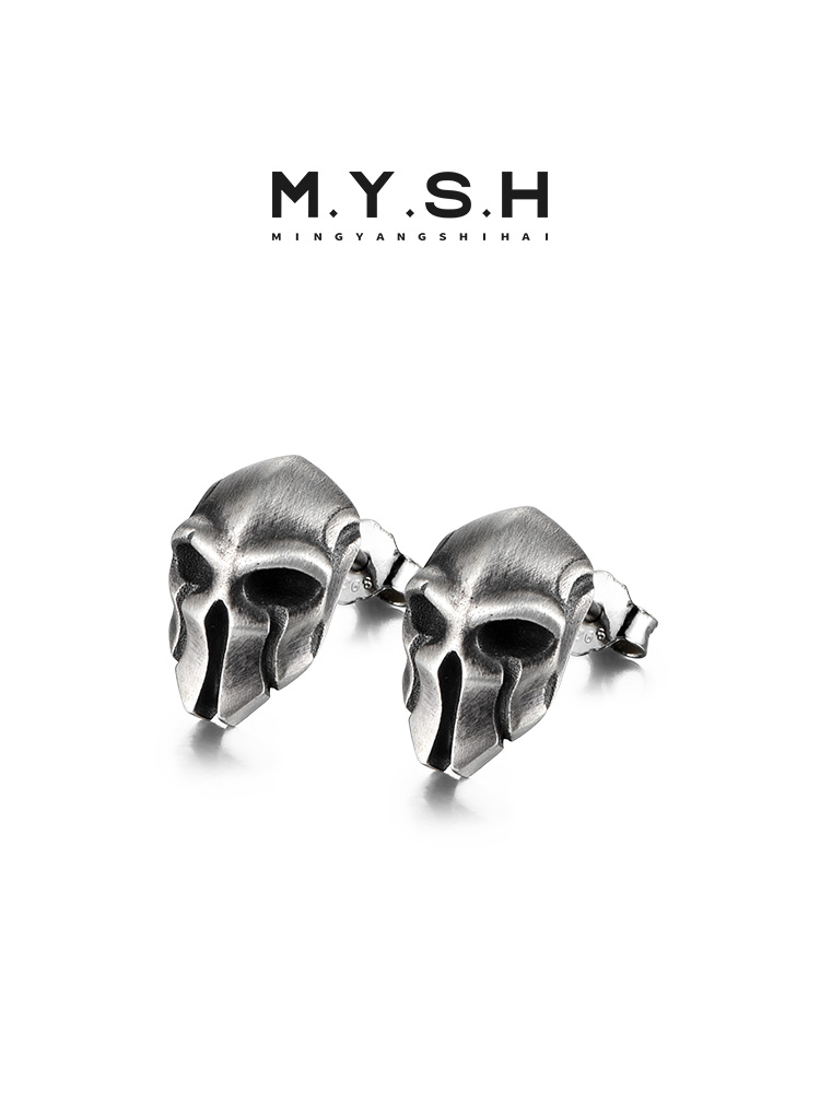 S925 Silver Spartan Warrior Mask Stud Earring