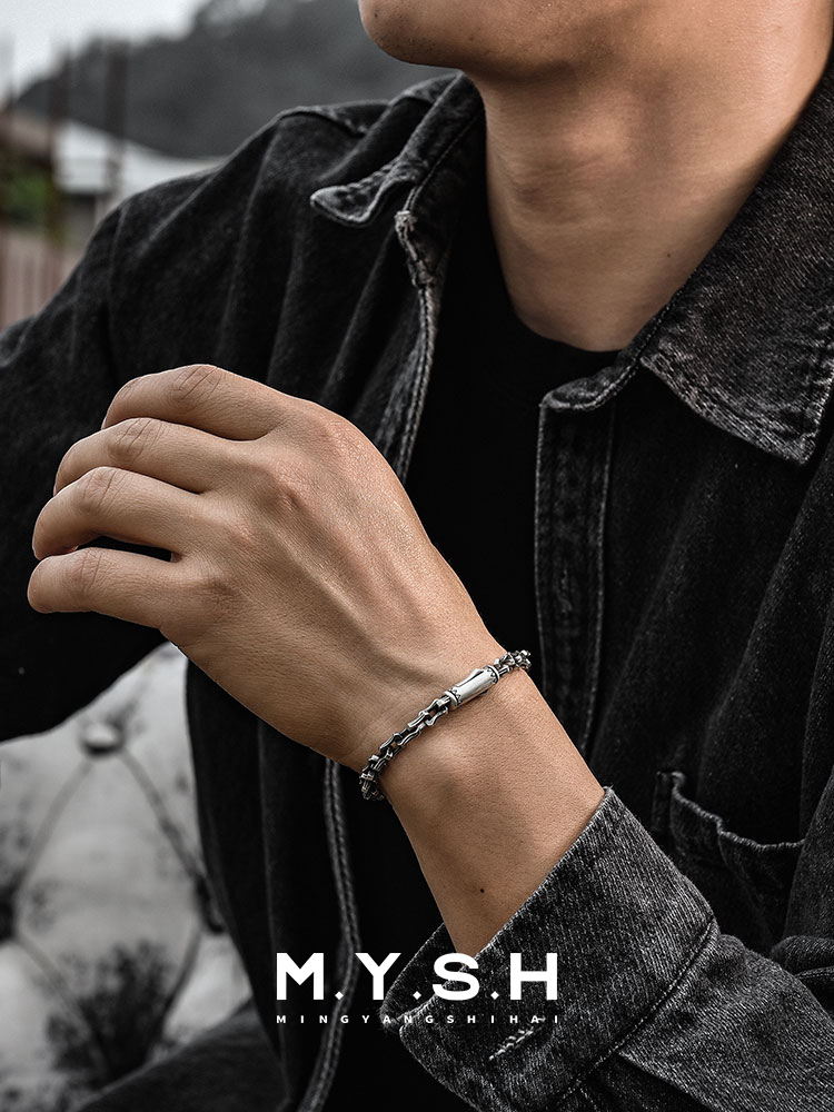 Bone-Link Curb Chain Bracelet-Retro Black