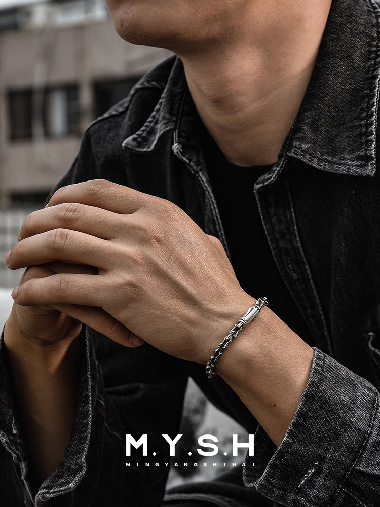 Bone-Link Curb Chain Bracelet-Retro Black