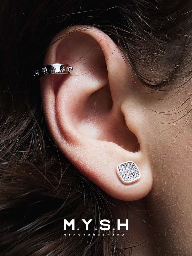 S925 Silver Two-Tone Reversible Square Stud Earrings