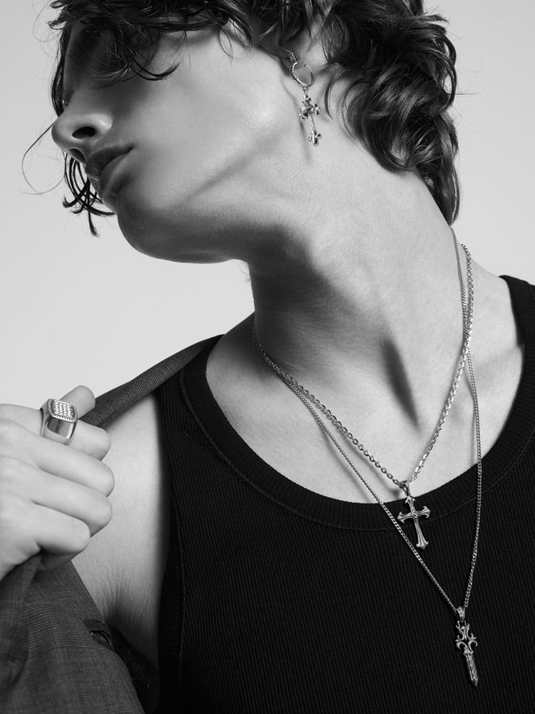 S925 Silver Oxidized Fleur-de-Lis Cross Pendant Necklace