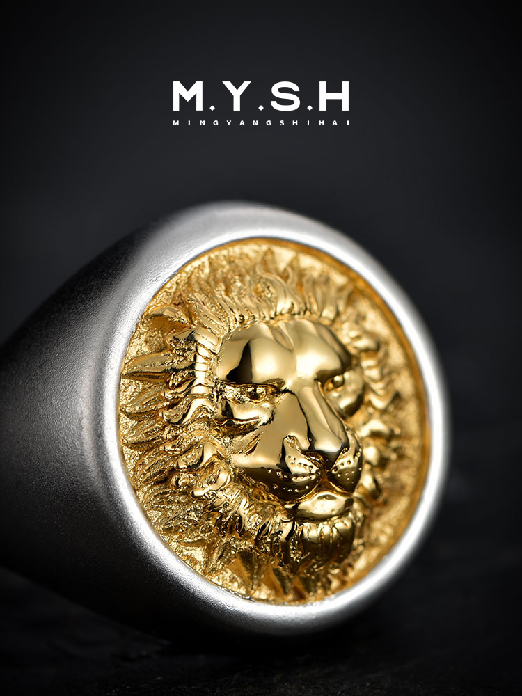 S925 Silver 3D Lion Head Signet Ring for Men