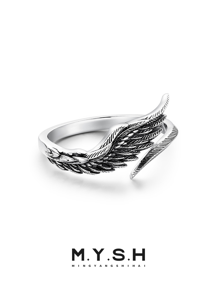 Sterling Silver Angel Wing Ring-White Silver