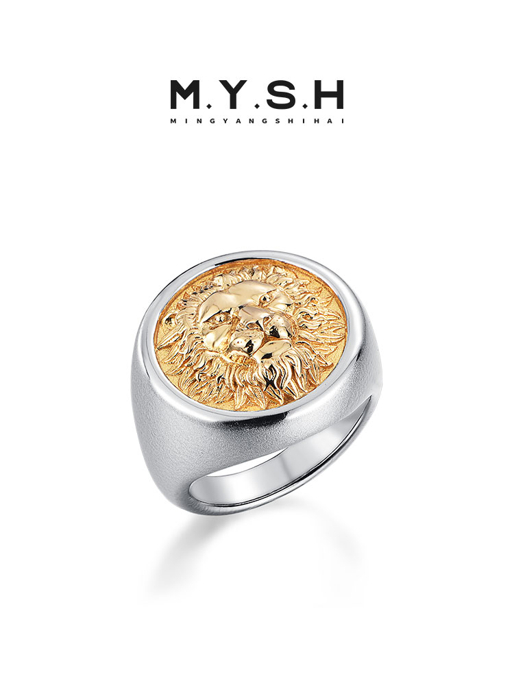 S925 Silver 3D Lion Head Signet Ring for Men