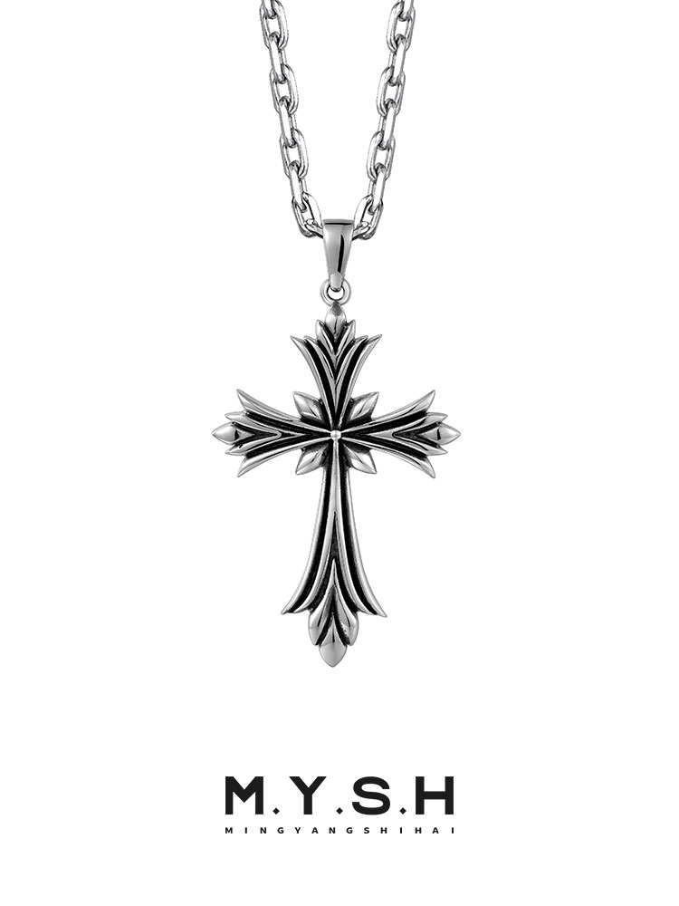 S925 Silver Gothic Cross Pendant Necklace-MYSH