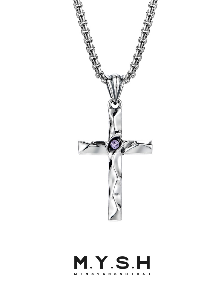 S925 Silver Organic Textured Cross Pendant Necklace