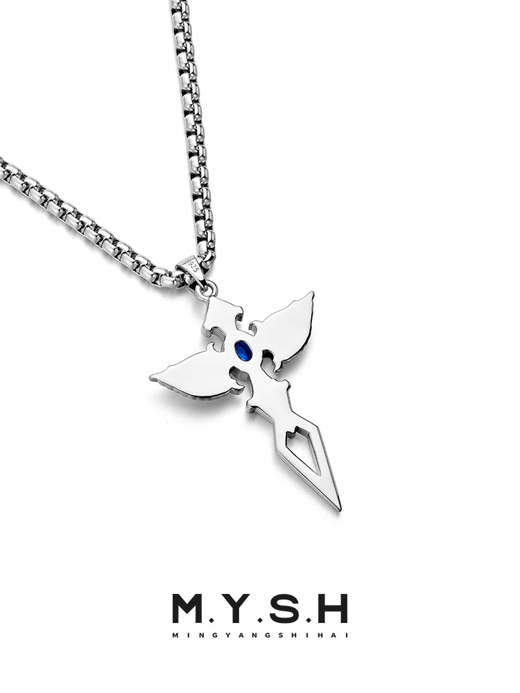 Angel Wing Sapphire Cross Necklace