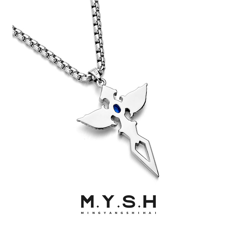 Angel Wing Sapphire Cross Necklace