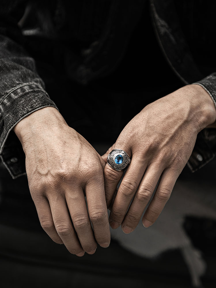 S925 Silver Natural Topaz Lion Ring