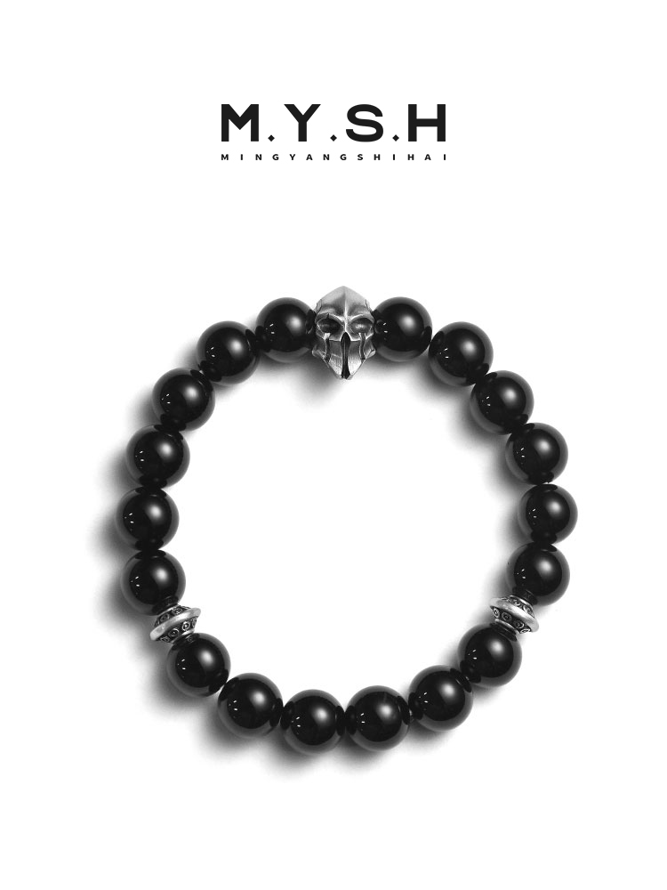 S925 Silver Spartan Skull Black Onyx Bracelet