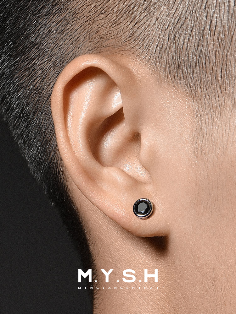 S925 Silver Black Gemstone Stud Earrings