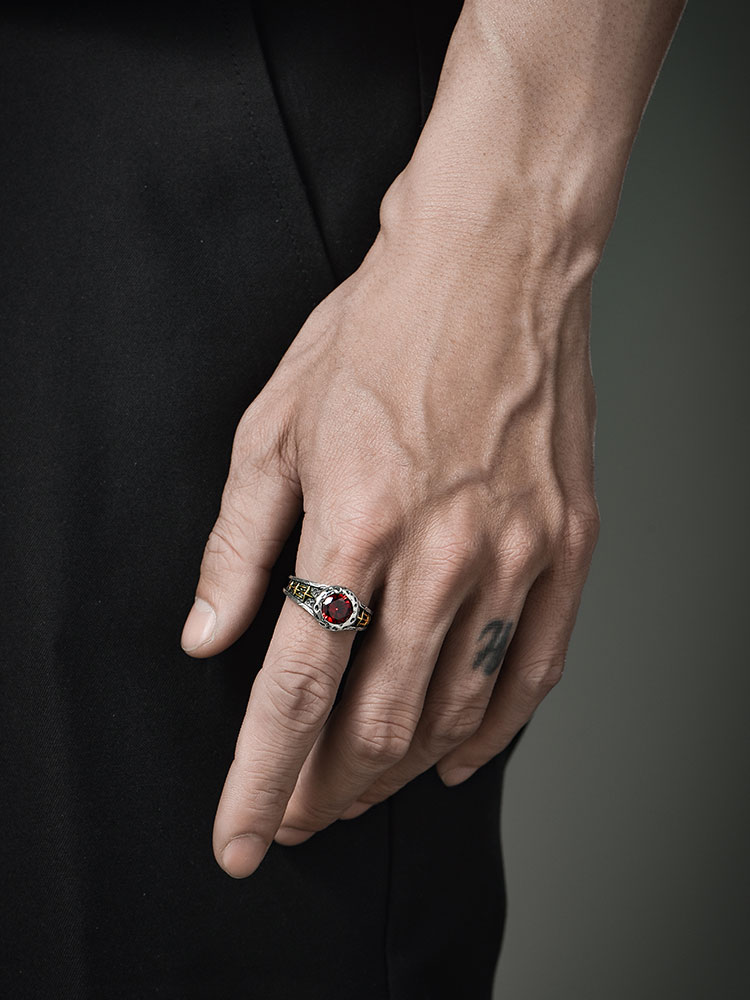 S925 Silver Red Zircon Polaris Adjustable Ring