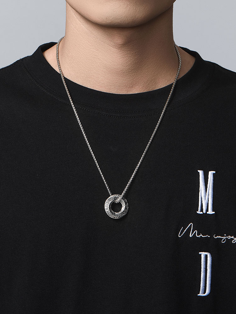 S925 Silver Vintage Tang Grass Möbius Ring Pendant Necklace