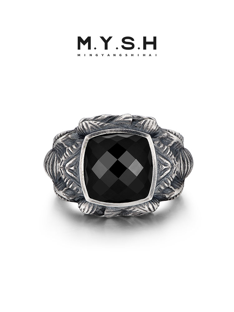 S925 Silver Black Onyx Elephant King Ring-MYSH