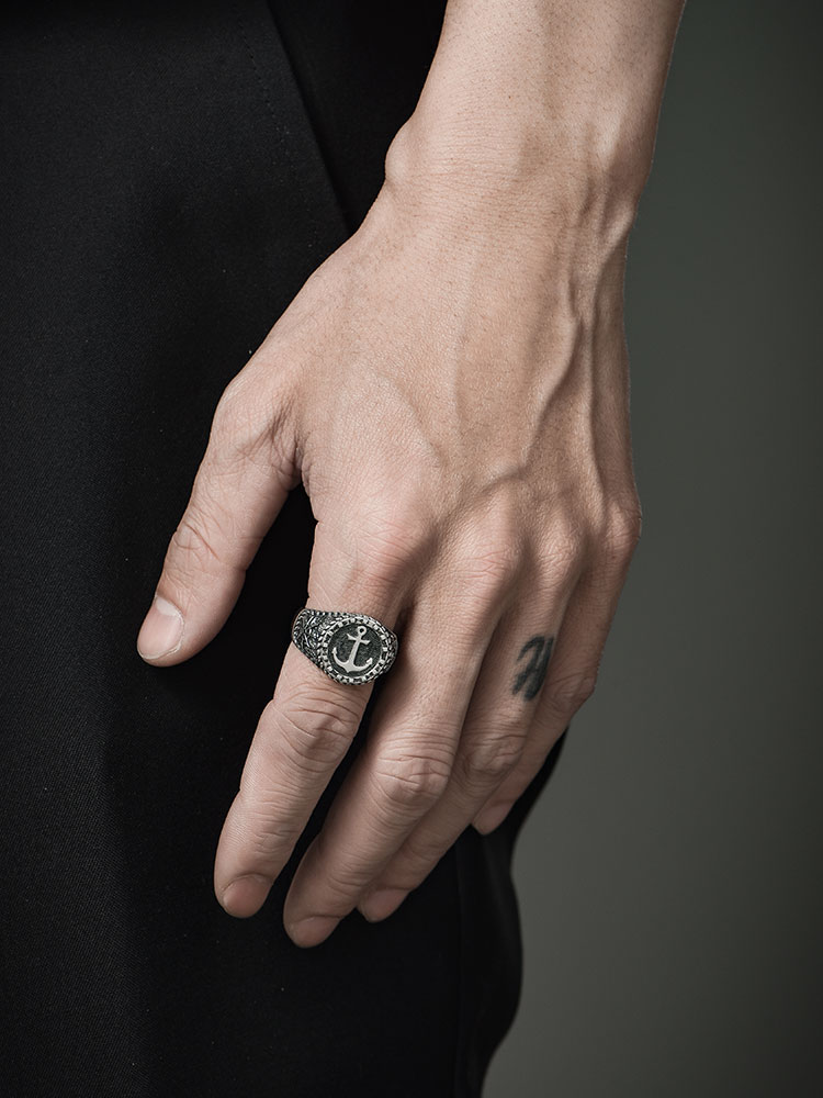 S925 Silver Anchor Vintage Open Ring