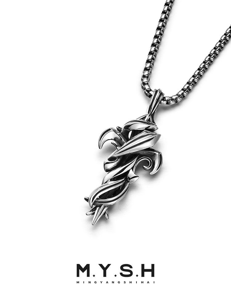 S925 Silver Ivy Entwined Cross Pendant Necklace