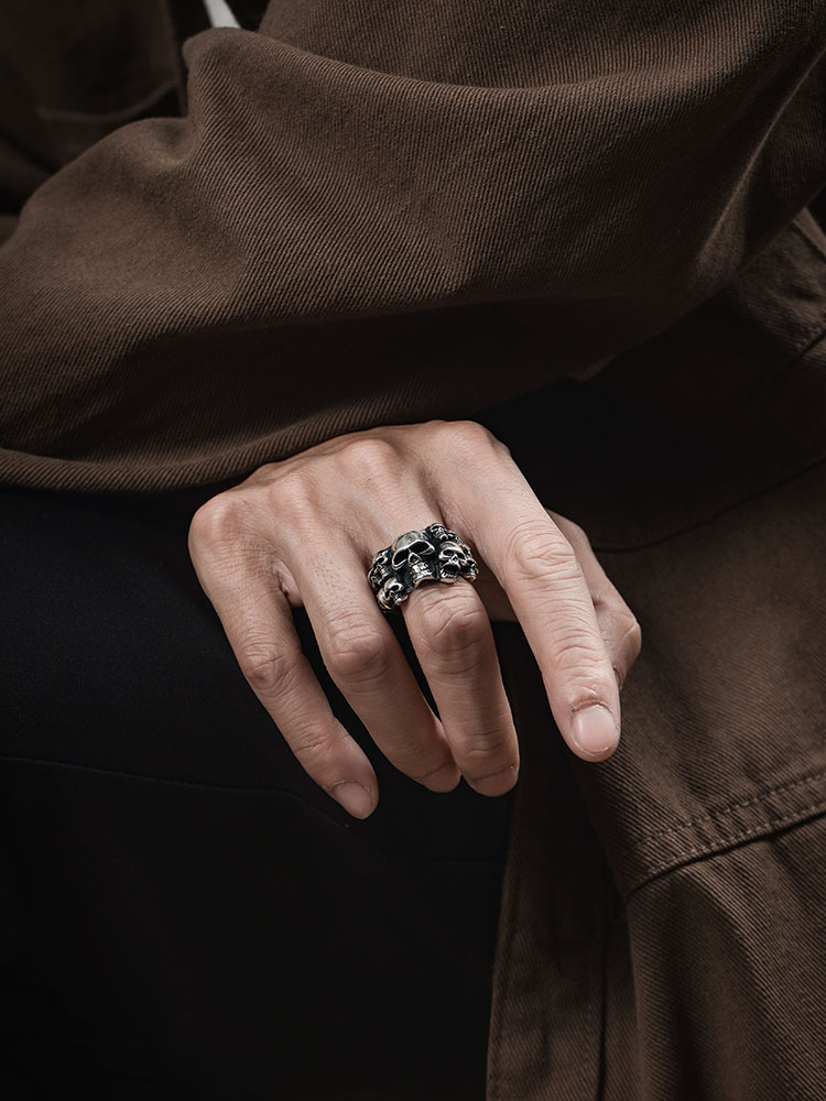 S925 Silver Multi-Skull Statement Ring