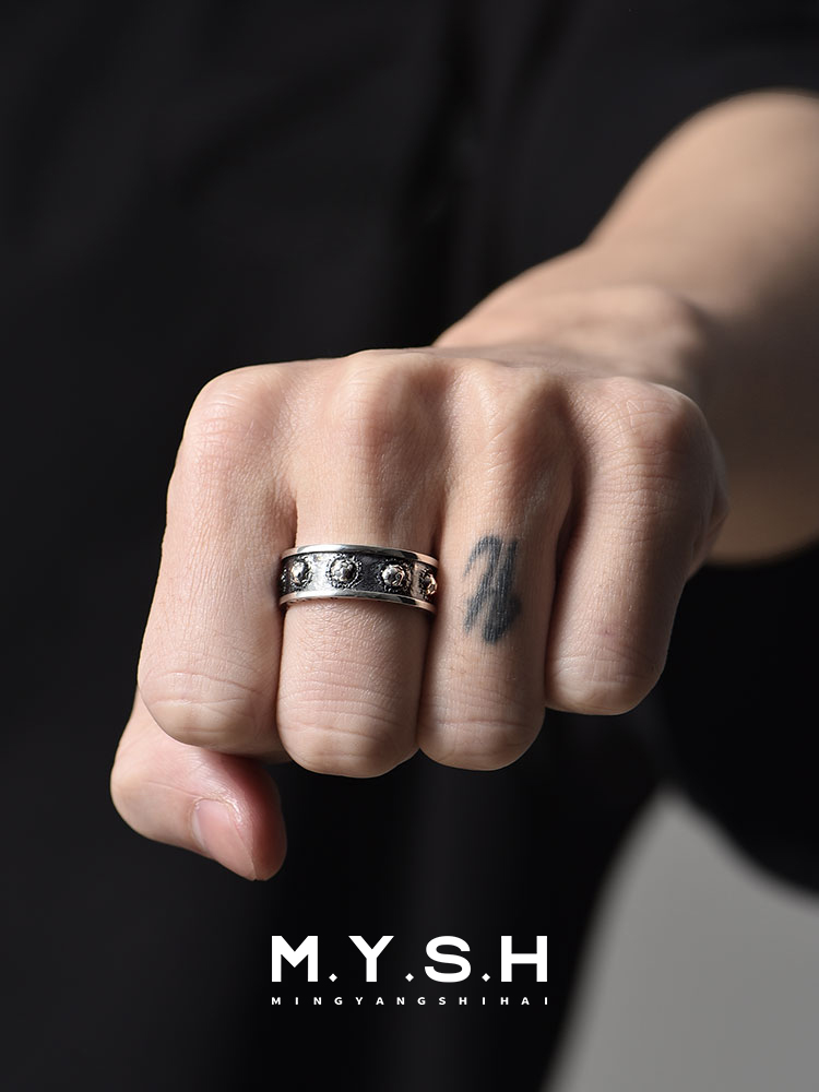 S925 Silver Soccer Ball Black Inlay Ring
