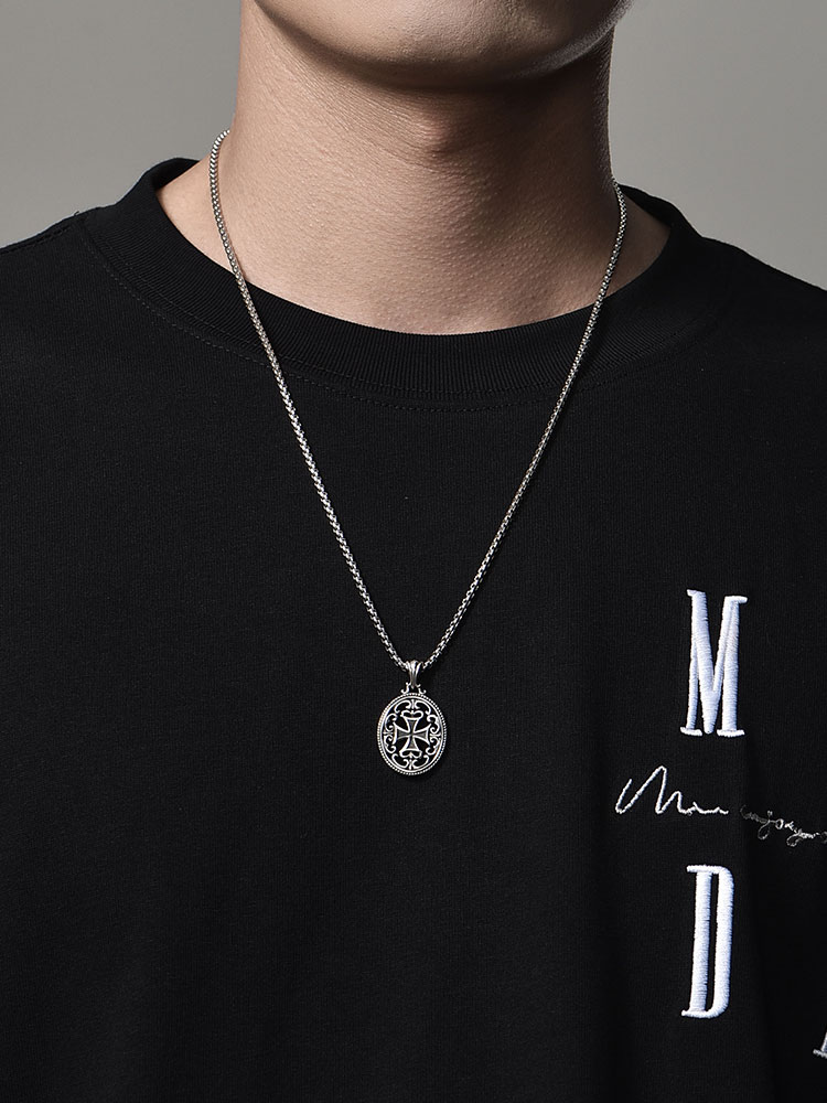 S925 Silver Vintage Filigree Cross Medallion Necklace