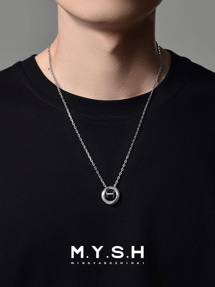 Sterling Silver Black Onyx Möbius Ring Pendant Necklace