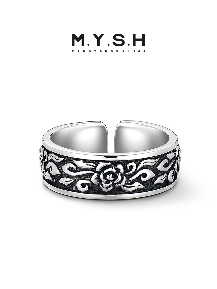 S925 Silver Vintage Rose Open Band Ring
