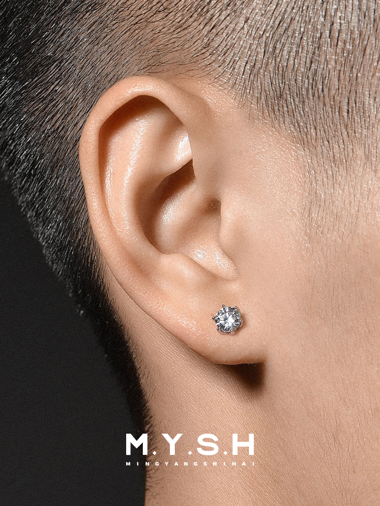 S925 Silver White Gold Plated Single Diamond Stud Earring