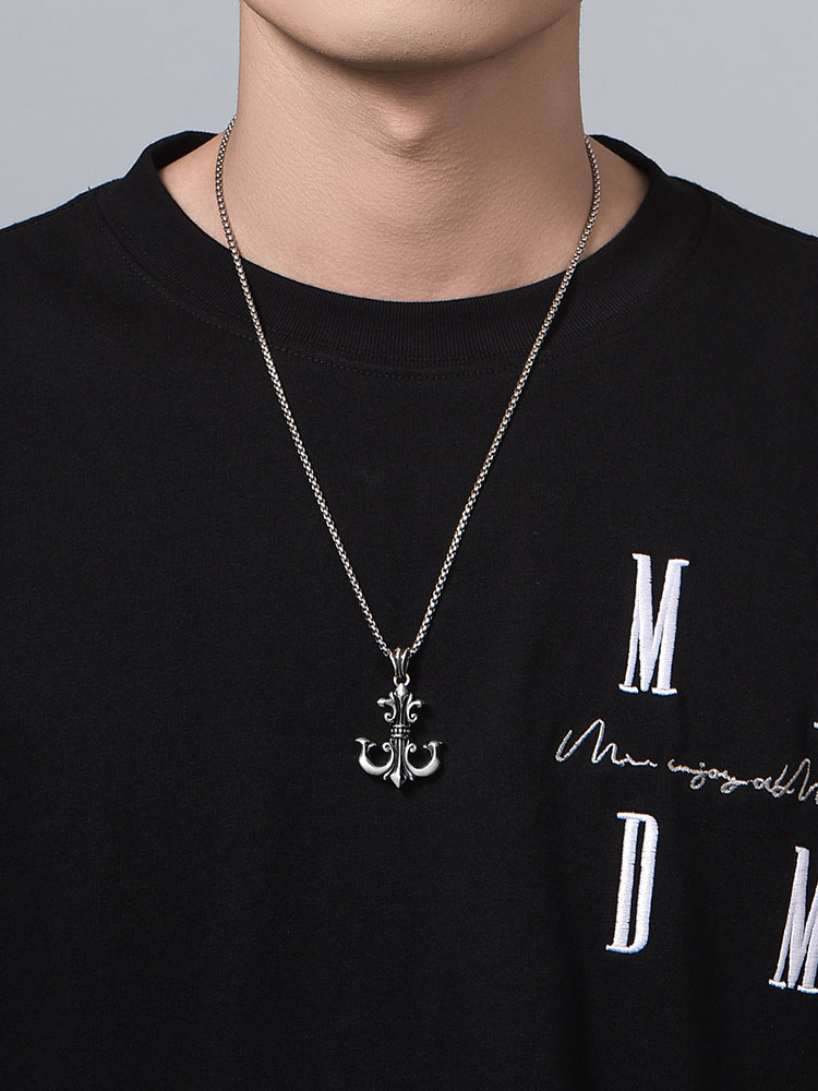 S925 Silver 3D Anchor Pendant Necklace for Men